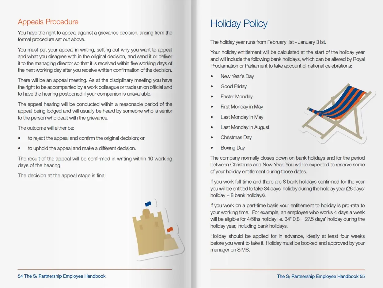S2 Partnership - Employee Handbook Spread by Peek Creative Limited