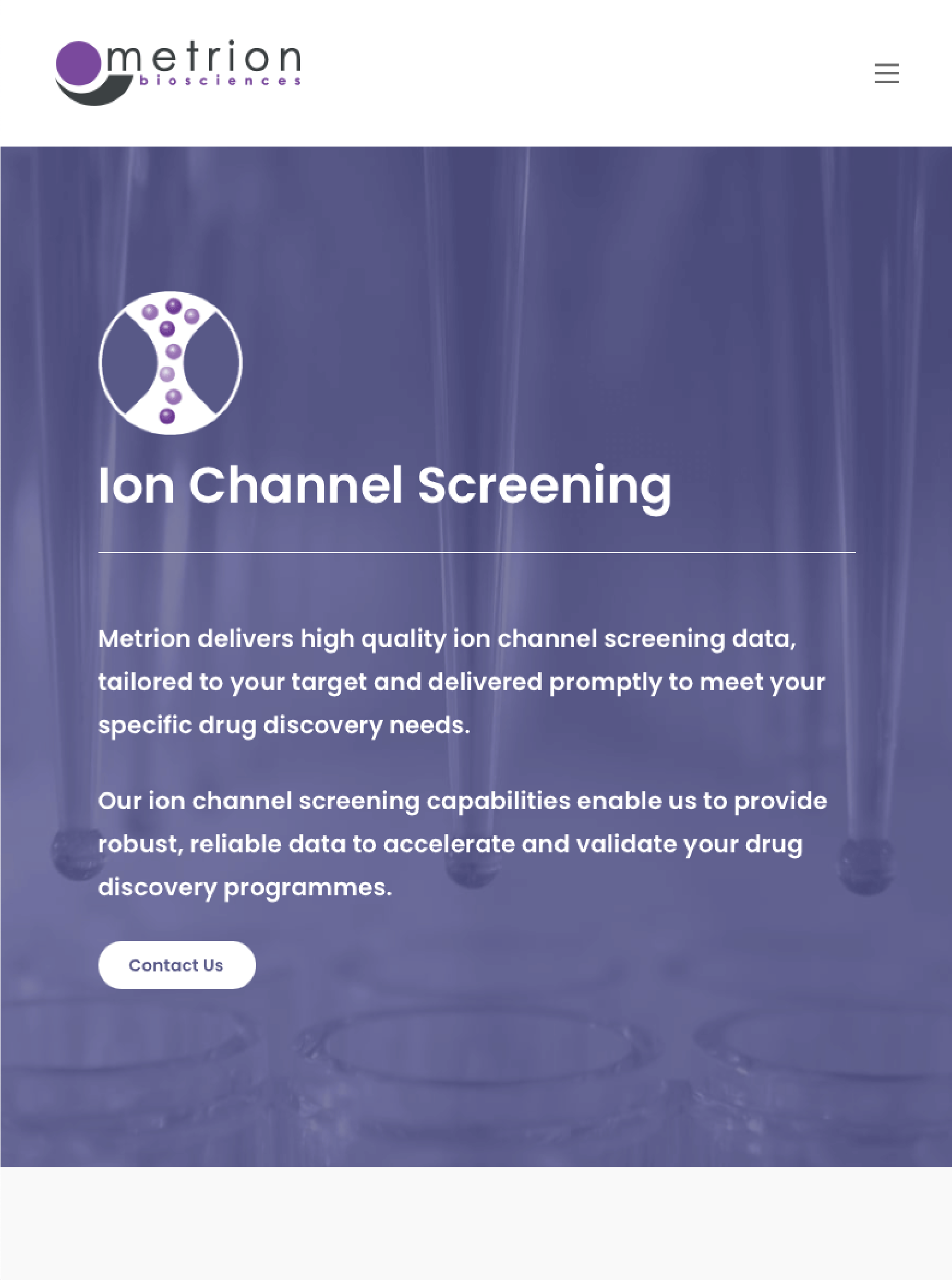Metrion Biosciences Ion Channel Screening Website by Peek Creative Limited